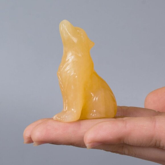 2.1 Inch Yellow Jade Wolf Healing Crystal Stone Energy Gemstone Statue For Home - Picture 3 of 6